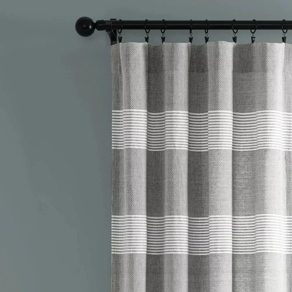 2Tucker Stripe Yarn Dyed Cotton‎ Knotted Tassel Window Curtain Panels Gray 40X95
